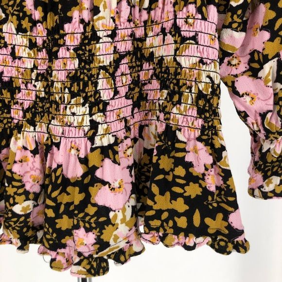 Free People Sweet Memories Floral Crepe Smocked Back Tie Front Ruffle Top - Picture 10 of 14